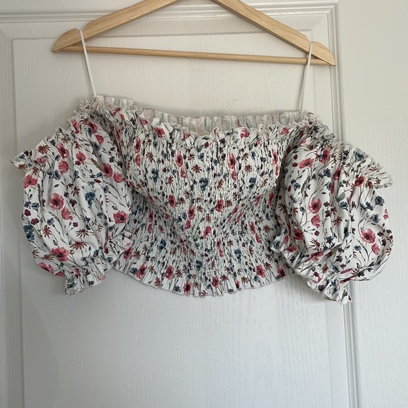 Puffy Sleeved Floral Off the Shoulder Top - Picture 2 of 5